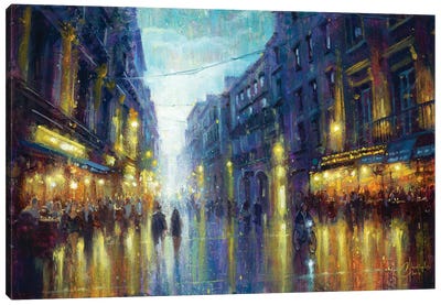 Montpellier Street Night Canvas Art Print - Illuminated Oil Paintings