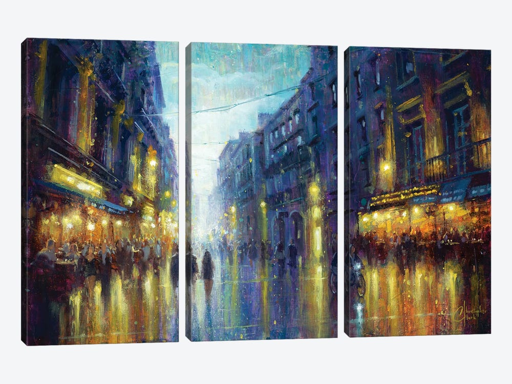Montpellier Street Night by Christopher Clark 3-piece Canvas Print