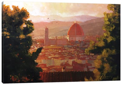 Florence, Italy - The Duomo From A Distance Canvas Art Print - Florence Art