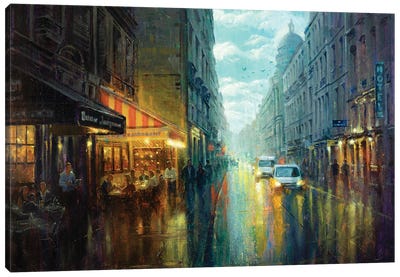 Paris Rainy Cafe, Large Canvas Art Print - Christopher Clark
