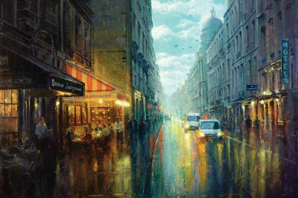 Rain: Paris Rainy Cafe, Large by Christopher Clark