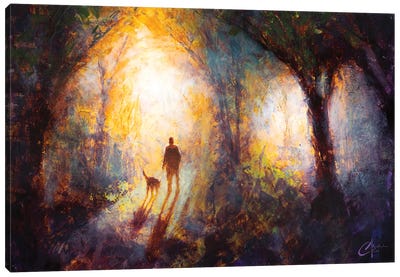 Dog Walking Canvas Art Print - Moody Atmospheres
