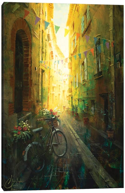 French Bicycle Street Canvas Art Print - Christopher Clark