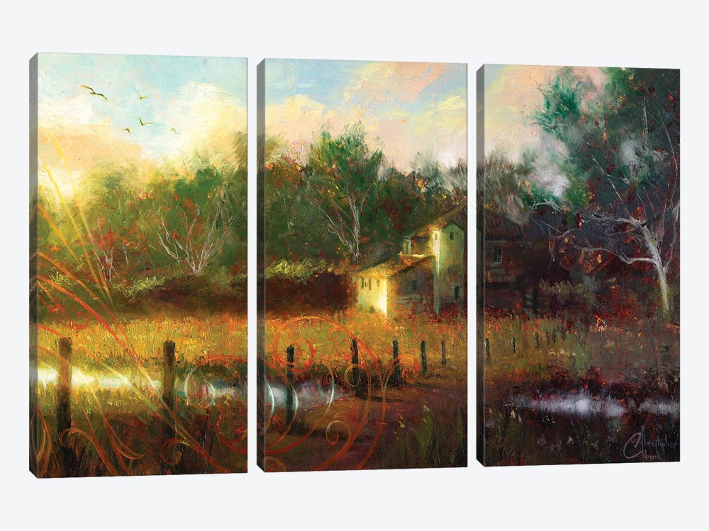 French Countryside With House by Christopher Clark 3-piece Canvas Wall Art