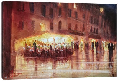 Genova, Italy - Night Cafe Canvas Art Print