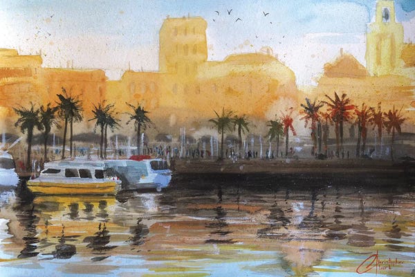 Detailed Oil Painters: Genova, Italy - Porto Antico by Christopher Clark