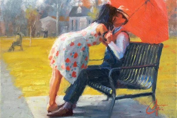 Umbrellas: Kiss In Late Autumn by Christopher Clark