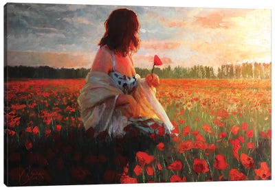 Love In A Field Of Poppies Canvas Art Print - Romantic Bedroom Art
