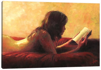 Reading In Bed Canvas Art Print - Dark Academia
