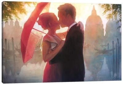 Red Umbrella In Venice Canvas Art Print - Christopher Clark