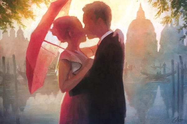Christopher Clark: Red Umbrella In Venice by Christopher Clark