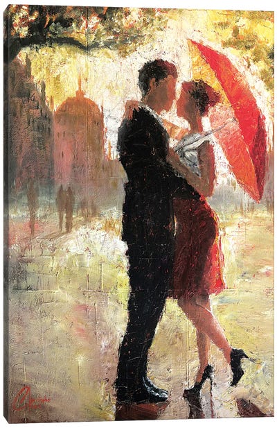 Red Umbrella Romance I Canvas Art Print - Umbrella Art