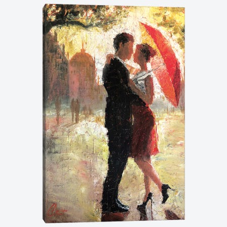 Red Umbrella Romance I Canvas Print #CCK55} by Christopher Clark Canvas Artwork