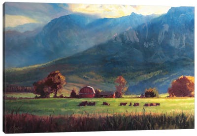 Rocky Mountain Farm Canvas Art Print - Mountain Art