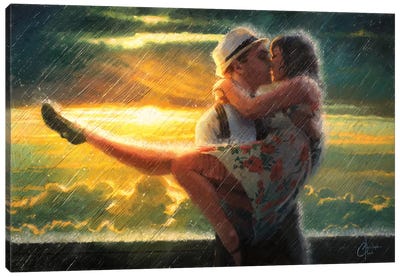 Romance In The Rain Canvas Art Print - Valentine's Day Art