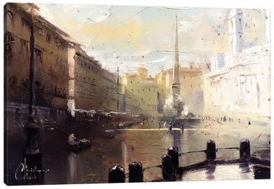 Rome - Piazza Navona At Dawn Study Canvas Art Print - Christopher Clark