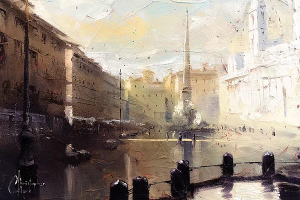 Detailed Oil Painters: Rome - Piazza Navona At Dawn Study by Christopher Clark