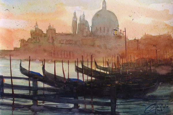 Christopher Clark: Venice, Italy - Sunset Gondolas I by Christopher Clark