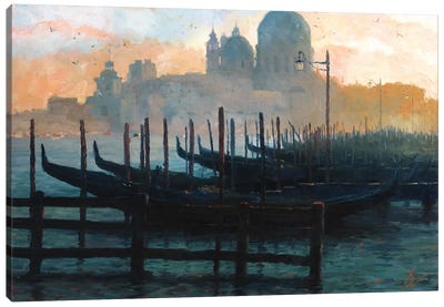 Venice, Italy - Sunset Gondolas II Canvas Art Print - International Cuisine