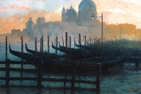 Detailed Oil Painters: Venice, Italy - Sunset Gondolas II by Christopher Clark