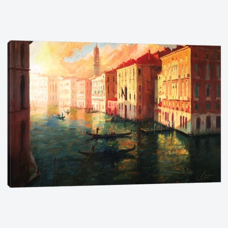 Venice, Italy – The Grand Canal At Sunset Canvas Print #CCK83} by Christopher Clark Canvas Art