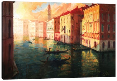 Venice, Italy – The Grand Canal At Sunset Canvas Art Print - Current Day Impressionism Art