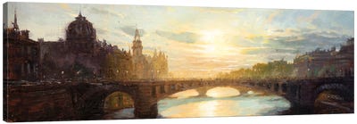 Paris - Sunset Over The Seine Canvas Art Print - Illuminated Oil Paintings