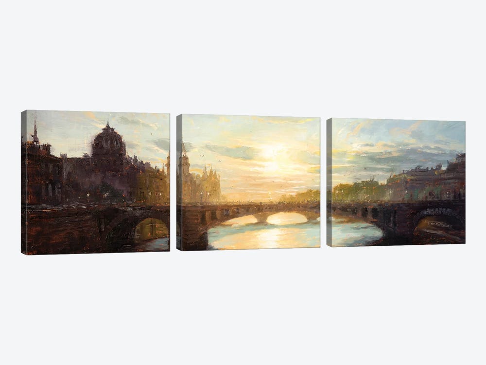 Paris - Sunset Over The Seine by Christopher Clark 3-piece Canvas Art