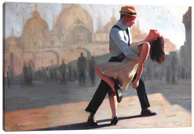 Dancing In The Piazza Canvas Art Print - Restaurant