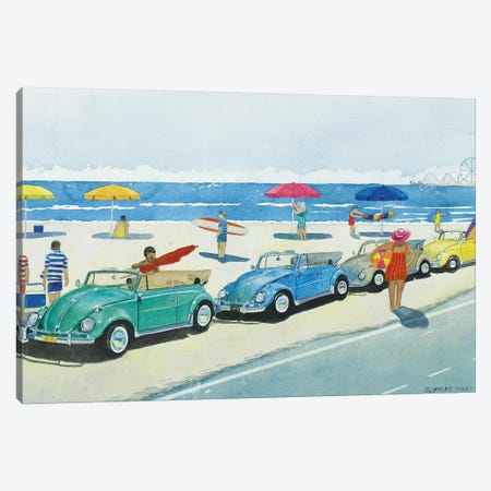 Retro Beetle Beach Canvas Print #CCL28} by Cory Clifford Art Print