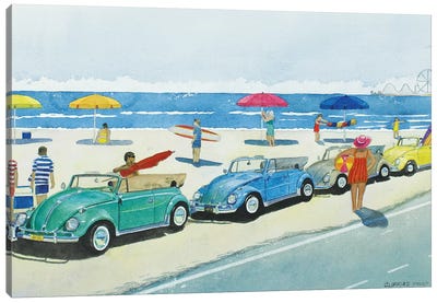 Retro Beetle Beach Canvas Art Print - Volkswagen