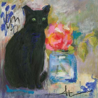 Just Love A Black Cat by Connie Collum framed canvas print