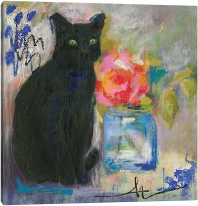 Just Love A Black Cat Canvas Art Print - Connie Collum