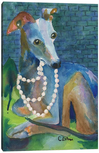 Always Wear Pearls Canvas Art Print - Italian Greyhound Art