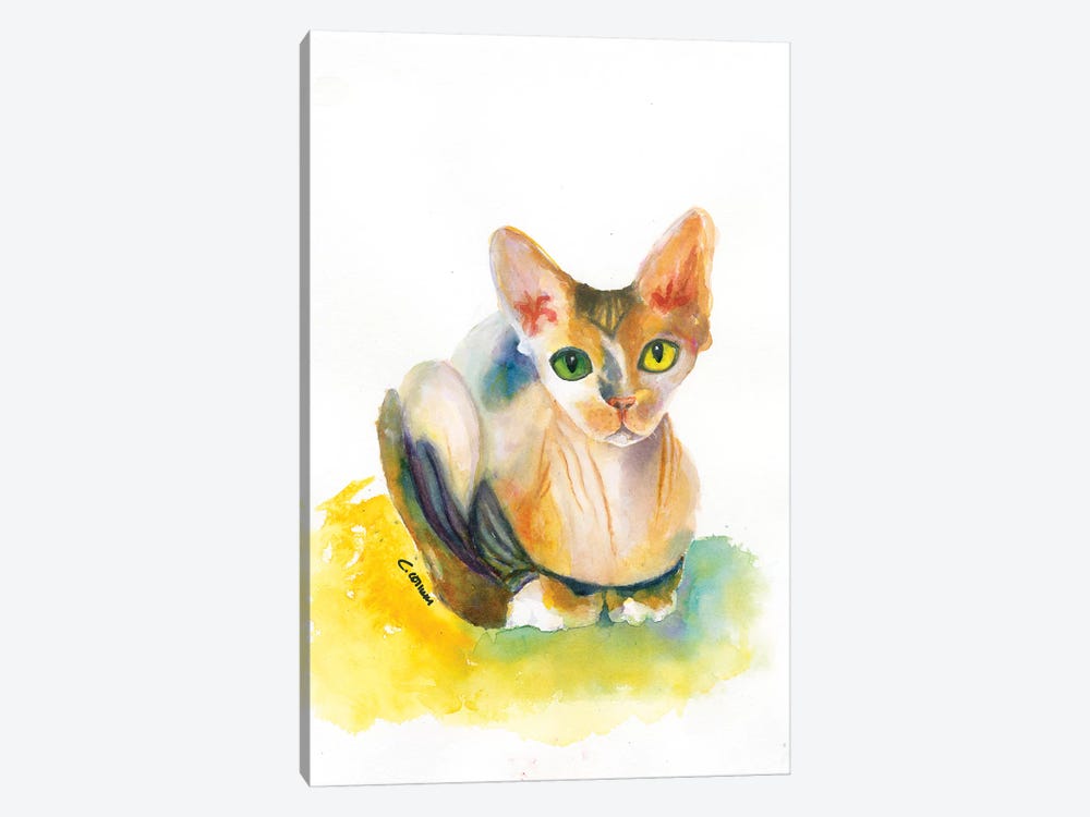 Sphynx On Yellow Pillow by Connie Collum 1-piece Art Print