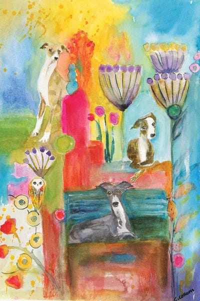 Whimsical Greyhounds by Connie Collum metal wall art