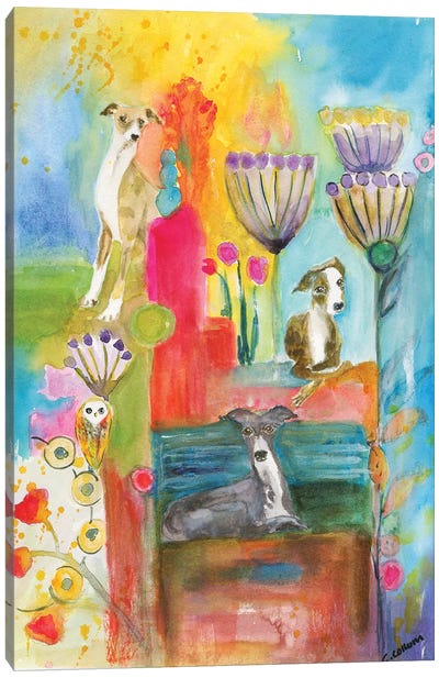 Whimsical Greyhounds Canvas Art Print - Connie Collum