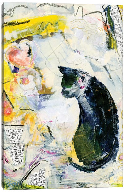 Black Cat In Abstract Canvas Art Print - Black Cat Art