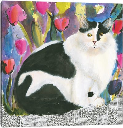 Heart With Nature Canvas Art Print - Tuxedo Cat Art