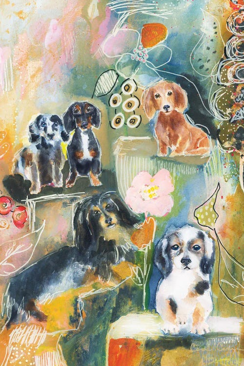 Dachshund Garden by Connie Collum wall art