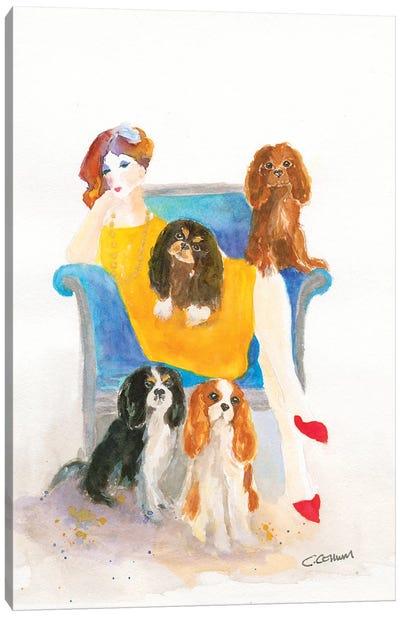 Cavalier Lady In Blue Chair Canvas Art Print - Pet Obsessed