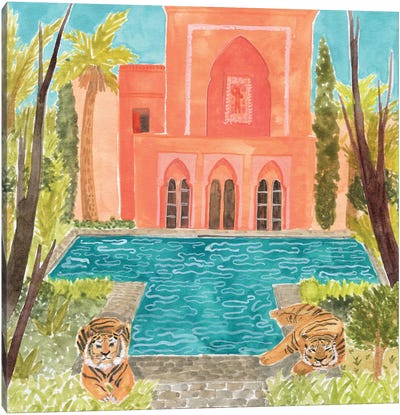 Tiger Pool Canvas Art Print - Swimming Pool Art
