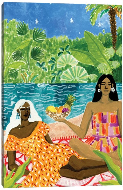 Ladies At The River Canvas Art Print - Caroline Chessia
