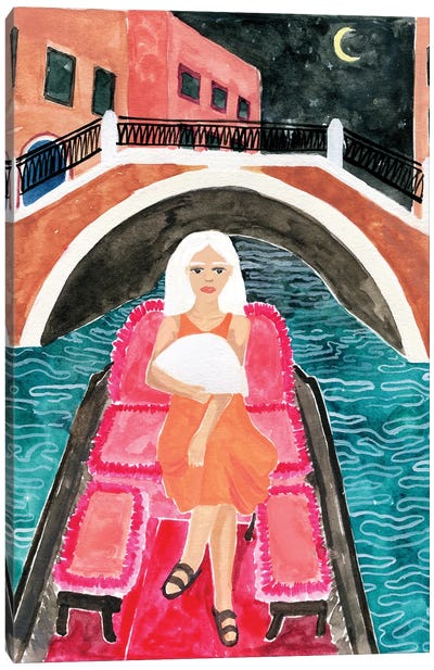 Gondola In Venice Canvas Art Print - Rowboat Art
