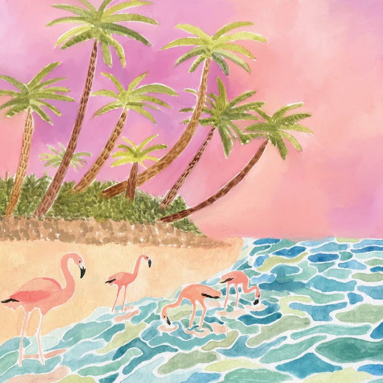 Flamingos Art Print by Caroline Chessia | iCanvas
