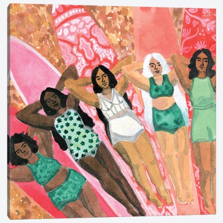 Surfer Girls Canvas Print #CCS5} by Caroline Chessia Canvas Print