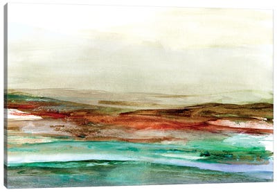 Teal Red Landscape Watercolor Canvas Art Print - Jae Landow