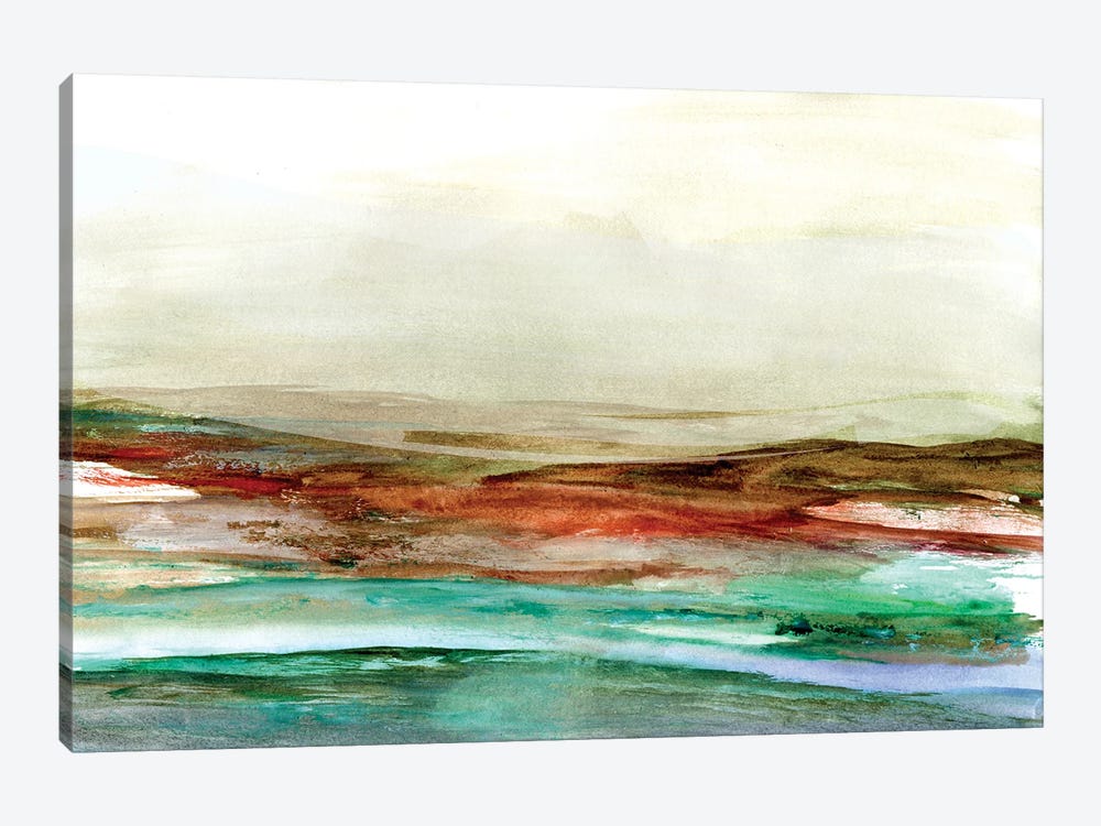Teal Red Landscape Watercolor by Jae Landow 1-piece Canvas Art