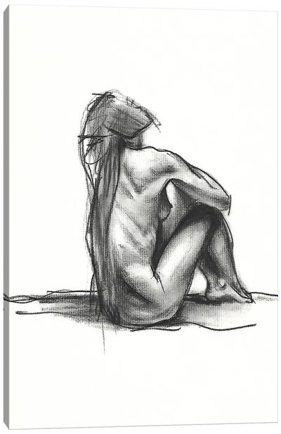 Female Figure Study II Canvas Art Print - Blue Nude Collection