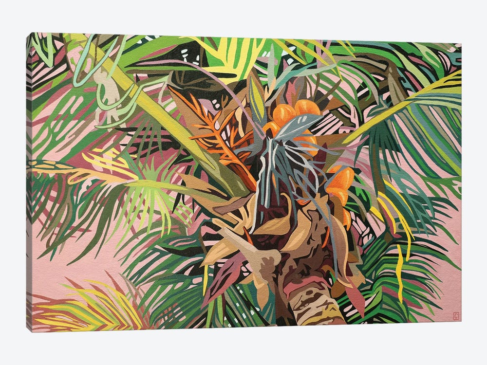 Palm Tree Under A Pink Sky by Christophe Carlier 1-piece Canvas Print